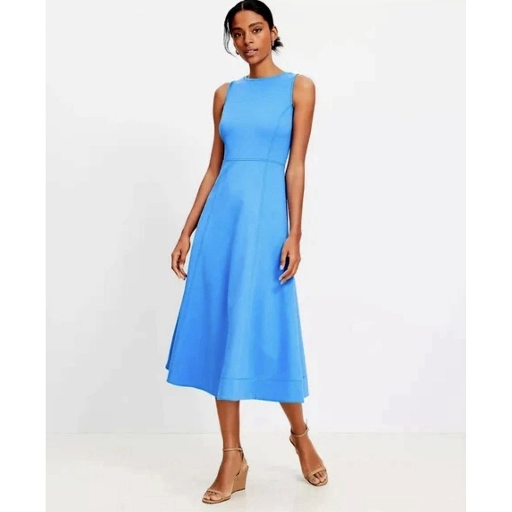 LOFT Ann Taylor Ponte Seamed Midi Tank Dress Cobalt Blue 6 Wedding Guest Office